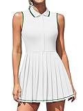 ATTRACO Women's Tennis Dress Half Zip Tennis Outfits with Shorts Underneath Sleeveless Golf Dresses White M