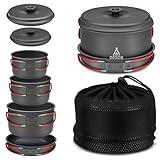 Alocs Camping Cookware, Aluminum Camp Kitchen Camping Cooking Set, Non-Stick Camping Pots and Pans Set with Kettle, Camping Essentials for Camping, Backpacking, Outdoor Cooking and Picnic