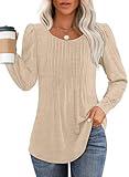 OFEEFAN Fall Tops for Women 2024 Long Sleeve Shirts Dressy Casual Blouses Loose Fit Tunic Tops Fall Outfits Khaki 2XL