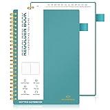 Regolden-Book Undated Spiral Dotted Notebook, Medium A5 Grid Journal Notebook, Thick Spiral Notebook with Pen Holder 160 Pages 5.5x8.5, for Men & Women School/College/Work/Office (Teal)