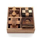 BSIRI Wooden Puzzle Box Set (4 Games) - Challenging Brain Teasers 3D Puzzles for Adults, Interlocking Games for IQ Test. Ideal for Rustic Patio Decor, Unique Gift for Christmas and Birthdays