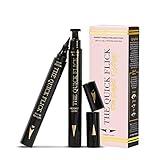 The Quick Flick - Wings Eyeliner Stamp, Felt-Tip Liquid Eyeliner, Water-and-Smudge-Proof Cat Eyeliner, Intense Black Liquid Eyeliner Pen, To The Point 10mm (2mm Thickest) Winged Eyeliner Stamp, 2 Pens