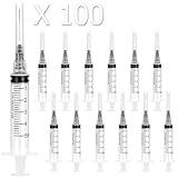 100 Pack Disposable 5ml Syringes with Needle 22G 1”, Sterile Luer Lock Syringe Individually Packaged for Scientific Labs, Industrial, Liquid Measuring, Dispensing