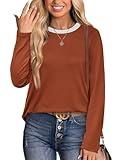 Besshopie Womens Trending Fashion Fall Tops 2024 Long Sleeve Shirts Lightweight Crewneck Sweatshirt Caramel M