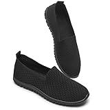 BABUDOG Women's Mesh Flats Shoes Breathable Slip on Shoes Casual Black and White Flats Comfortable Walking Shoes(Black.US7)