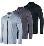 3 Pack: Men’s Quick Dry Fit Long Sleeve Full Zip Up Workout Running Jacket Fitness Sports Casual Outdoor Hiking Performance Active Athletic Wicking Track Hybrid Golf Windbreaker Sweatshirt Set 8, M