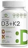 DEAL SUPPLEMENT Vitamin D3 K2 Softgel, 250 Count, 2-1 Complex, Vitamin D3 5000 IU & Vitamin K2 MK7, Promotes Heart, Bone & Teeth Health – Easy to Swallow