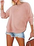 EVALESS Plus Size Fall Oversized Sweatshirt for Women Fashion 2024 Crewneck Comfort Colors Long Sleeve Side Split Irregular Curved Hem Tunic Tops Casual Loose Fit Workout Pullover Pink XX-Large