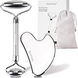 Bealihelp Face Roller & Gua Sha, Stainless Steel Facial Roller and Guasha Tool for Face, Skin Care Roller for Wrinkles and Lifting, Improve Puffiness, Metal Face Massager for Eyes, Neck Tighten