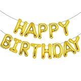 Accevo Gold Happy Birthday Balloons 16 Inch Mylar Foil Letters Balloons Happy Birthday Banner for Kids Child Adults Boys Girls Happy Birthday Sign Birthday Party Decorations Supplies