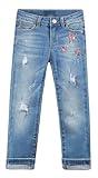 KIDSCOOL SPACE Girls Jeans,Ripped Holes Pink Sequin Stars Fashion Denim Pants,Light Blue,4-5 Years