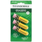 TICONDEROGA Erasers, Pencil Shaped, Latex-Free, Yellow, 3-Pack (38953)