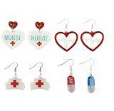 International Nurse Day Earrings Handmade Lightweight Acrylic Capsule-shaped Pill Medical Stethoscope Needle Dangle Drop Earrings for Women Doctor Nurse Appreciation Jewery Gifts (G 4pairs)