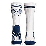 ChalkTalkSPORTS Tennis Performance Crew Socks - Crossed Racquets - Navy - Tennis Mid-Calf Socks - Adult