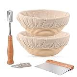 DOYOLLA Proofing Baskets for Sourdough Bread Making, Dough Proofing Bowls Kit with Cloth Liner + Scoring Lame + Scraper for Professional & Home Sourdough Bakers (Round,8.5 inch,Set of 2)