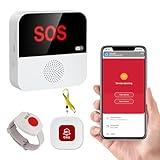 Chatthen WiFi Pager, Caregiver Pagers Life Alert Systems for Seniors no Monthly Fee, 1 Receiver and 1 SOS Panic Button & 1 Watch Pager, Compatible with Tuya Smart/Smart Life APP