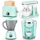 Pretend Play Kitchen Appliances Toy Set with Coffee Maker Machine, Mixer, Toaster, Blender, Kids Kitchen Playset, Play Kitchen Accessories with Sound & Light, Birthday Gifts for Kid Girls Ages 3-5 4-8