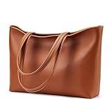 KALIDI Tote Bag Zipper Shoulder Bag Faux Leather Purses for Women Large Casual Handbag Work Dating College, Brown