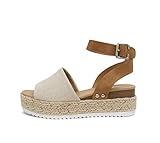 Soda Topic Open Toe Buckle Ankle Strap Espadrilles Flatform Wedge Casual Sandal (Beige Canvas/Tan, us_footwear_size_system, adult, numeric, medium, 6)