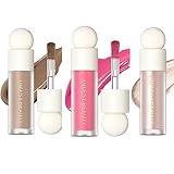 MEICOLY Liquid Highlighter Luminizer,Soft Pinch Liquid Blush Dewy Cheek Tint,Matte Finish Liquid Contour,Highlight Bronzer Shaping Trimming Stick Set,Pearl White Highlighter+Rose Pink Blush+Contour