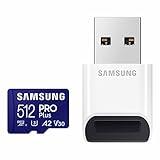 SAMSUNG PRO Plus microSD Memory Card + Reader, 512GB MicroSDXC, Up to 180 MB/s, Full HD & 4K UHD, UHS-I, C10, U3, V30, A2 for Android Phones, Tablets, GoPRO, DJI Drone, MB-MD512SB/AM, 2023