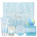 Gifts for Women, Bath and Body Gift Set for Women with 5 Pcs Ocean Scented Spa Gifts for Women, Bath Sets Includes Scented Candle, Body Butter, Hand Cream, Bath Bomb, Bath Gifts for Women