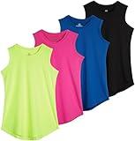 4 Pack: Girls Active Athletic Quick Dry Fit Tank Top Tee Essentials Soccer Sports Tops Tees Shirts Tshirts Gym Young Teen Yoga Gymnastics Sleeveless Summer Essentials Undershirts - Set 5, M (10-12)