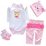 OYESY Reborn Baby Dolls Clothes Accessories Pink Outfit for 17-23 Inch Reborn Newborn Baby Girl Boy Clothing Set 【Super Cute Bear 4pcs Set 】