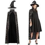 LUCHENGYI Halloween Hooded Cloak Full Length Adults Velvet Witch Cape Vampire Robe Cosplay Costume for Women