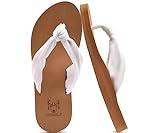 KuaiLu Flip Flops for Women with Arch Support Yoga Mat Comfortable Summer Beach Walking Thong Cushion Sandals Slip On Indoor Outdoor White Khaki Size 7.5