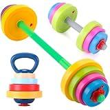 Kids Exercise Weight Set - 3-in-1 Adjustable Workout Toy Equipment for Children Pretend Play Exercise - Toddler Beginner Gym, Fitness, Weightlifting and Powerlifting (Dumbbell, Barbell, Kettlebell)