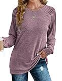 Saloogoe Long Sleeve Tops for Women Work Loose Soft Sweaters Winter Clothes Business Casual Outfits Purple L