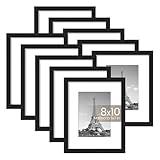 upsimples Picture Frame Set of 10, Display Pictures 5x7 with Mat or 8x10 Without Mat, Multi Photo Frames Collage for Wall or Tabletop Display, Black