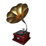 PARSAHO American Style Antique Golden Vintage Gramophone Figurine Model Vintage Decoration Unique Gifts and Collectibles Large Size 16''Lx18''Wx27.5''H