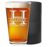 Personalized Etched 16oz Pint Beer Glass – Beer Gifts, Custom Engraved Drinking Glasses, Customized Retirement Gift for Men, Birthday Gifts for Him, Beer Lover Cup, Groomsmen Wedding, Halpert Monogram