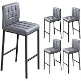 E&D FURNITURE Bar Stools 30 INCH Set of 4 with Back, Metal Legs PU Leather Barstool Mid-Century Modern Upholstered Counter Height Stool for Kitchen Island Counter, Light Grey 4PCS