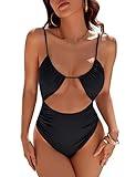 Blooming Jelly Womens One Piece Swimsuit Tummy Control Bathing Suit Sexy Flattering Cheeky High Cut Out Cute Ladies Swimwear (X-Large, Black)