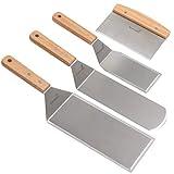 Stainless Steel Metal Spatula Set - Teppaniyaki Spatulas - Griddle Scraper Flat Spatula Pancake Flipper Hamburger Turner - Metal Utensil great for BBQ Grill Flat Top Cast Iron Griddle Accessories