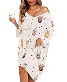 KFUBUO Plus Size Nightgowns for Women V-Neck Sleep Tshirts Dress Pjs Lounge Short Sleeves Sleepwear With Pocket Fit S-5XL