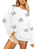 MOUSYA Womens Sequin Football Sweatshirt Game Day Long Sleeve Shirt Sunday Funday Pullover Casual Crewneck Tops White