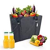 Generic Reusable Grocery Bags Foldable - Durable, Collapsible Eco Bags for Sustainable Shopping. Reinforced Bottom & Handles, Compact Grocery Tote, Large, Black