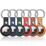 MOLOVA Airtag Keychain Leather Air Tag Holder, [6 Pack] Protective Tracker Case with Key Ring Tags Chain, Apple Airtags Cases Cover GPS Item Finders Accessories，Multi-Colors