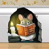 Mouse Reading Book, Wall Decor Sticker Decal, Kids Room, Classroom, Home, Bedroom, Bookcase, Book Lover, of Mice and Men, Children, Adorable, (Mouse Reading Book)