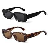 BUTABY Rectangle Sunglasses for Women Retro Driving Glasses 90’s Vintage Fashion Narrow Square Frame UV400 Protection Black & Leopard