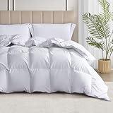 MARTHA STEWART White Goose Down and Feather Comforter Queen Size - All Season Warmth Fluffy Duvet Insert with Corner Tabs - Bedding Comforter with 100% Cotton Cover - 90 x 90 Inch