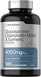 Horbäach Glucosamine Chondroitin with Turmeric & MSM | 4050 mg | 180 Caplets | Triple Strength Formula | Non-GMO, Gluten Free