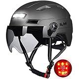 ILM Adult Bike Helmet with USB Rechargeable LED Front and Back Light Mountain&Road Bicycle Helmets for Men Women Removable Goggle Cycling Helmet E3-10L(Gray, Small/Medium)