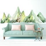 Kingarch Large Mountain Wall Decals, Green Pine Tree Peel and Stick Vinyl Wall Stickers & Murals, Removable Home Room Wall Decor for Bedroom Living Room Bedroom Classroom Office Nursery