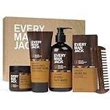 Every Man Jack Mens Sandalwood Grooming Set - Five Full-Sized Essentials: Wash, Lotion, Hydrating Oil, Butter, and Comb