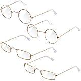 Frienda 4 Pairs Old Man Costume Glasses Gold Santa Eyeglasses Gold Square Round Glasses